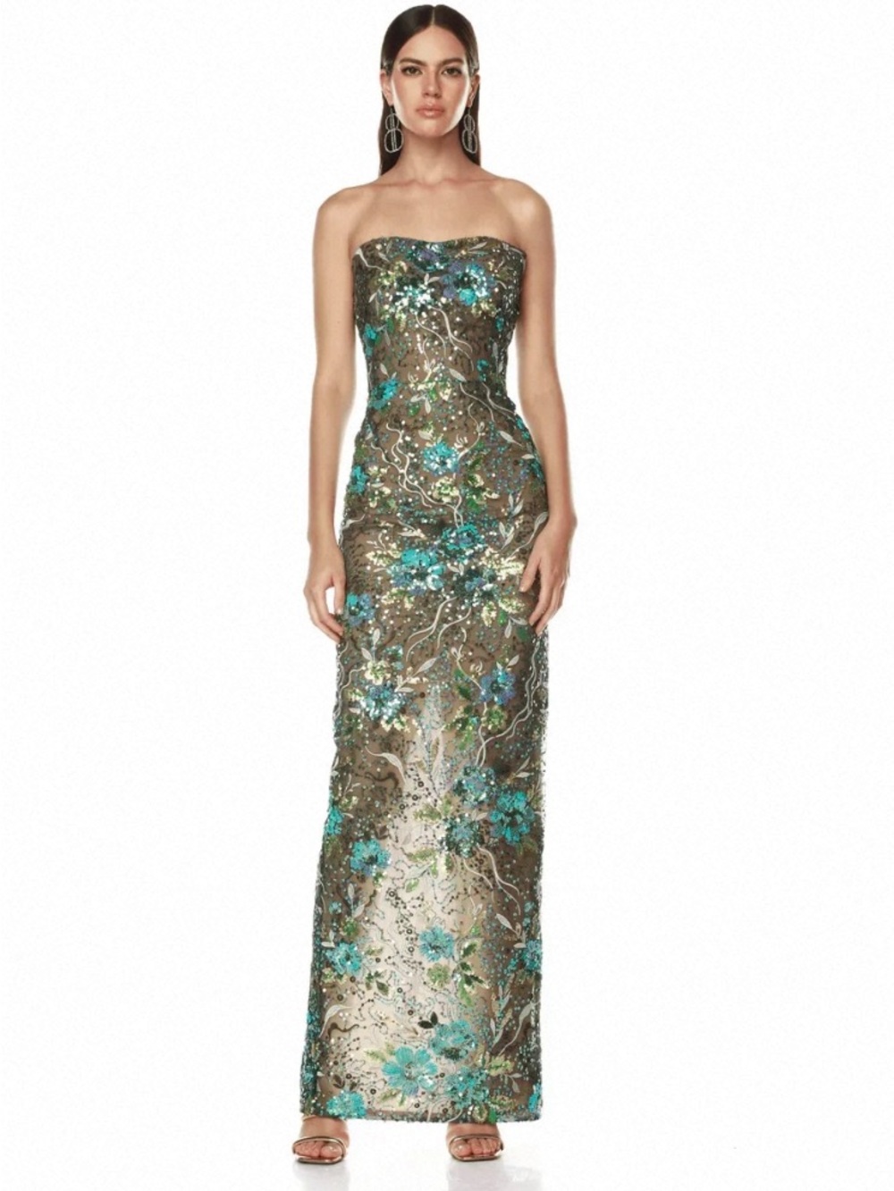 Bronx and Banco Strapless Evening Gown with Teal Multi Coloured Floral - Dahlia